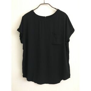 Buffalo David Bitton Blouse Womens M Black Cap Sleeve Pocket Relaxed Fit Top